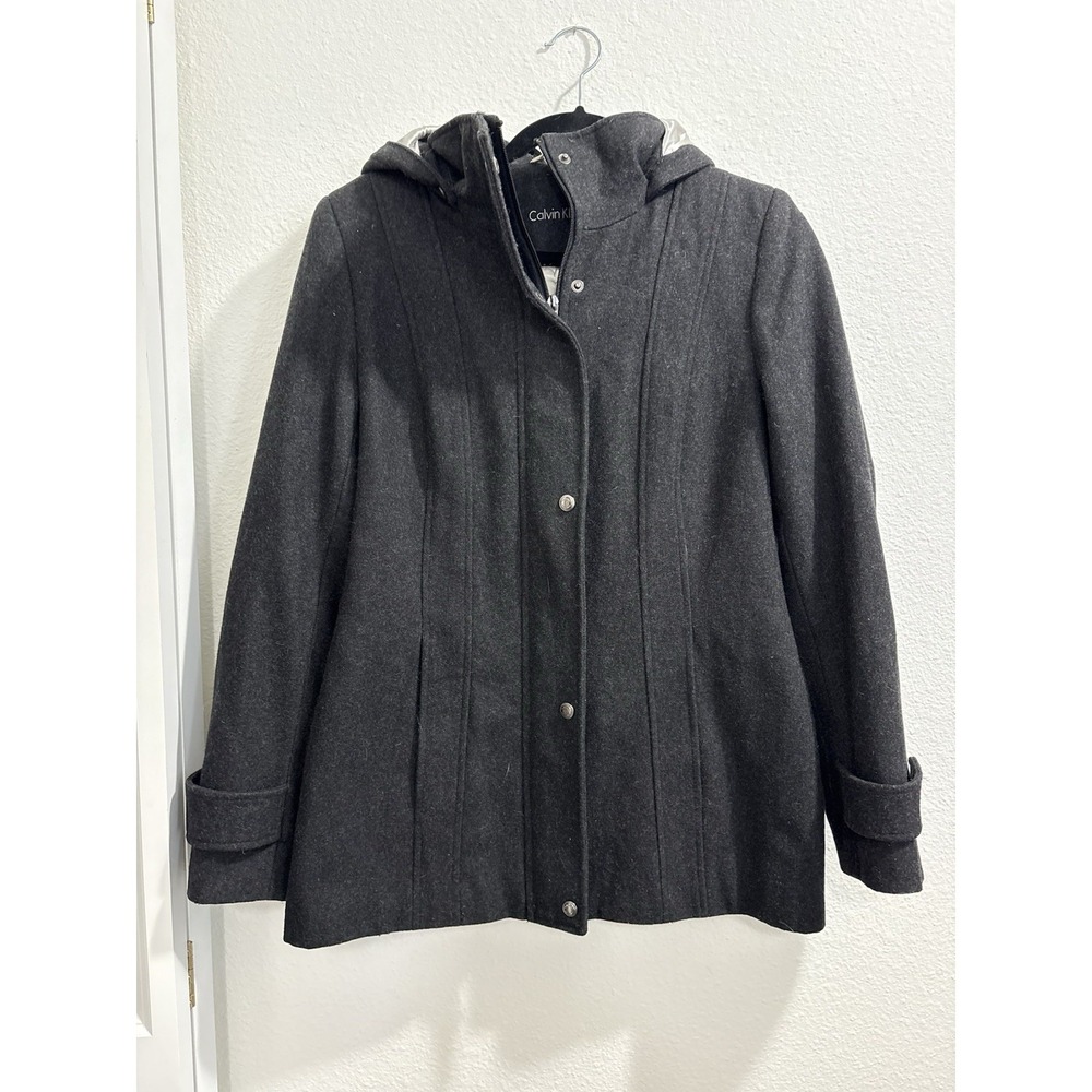 Calvin Klein Women's Size 6 Wool Blend Hooded Gray Coat Winter Jacket